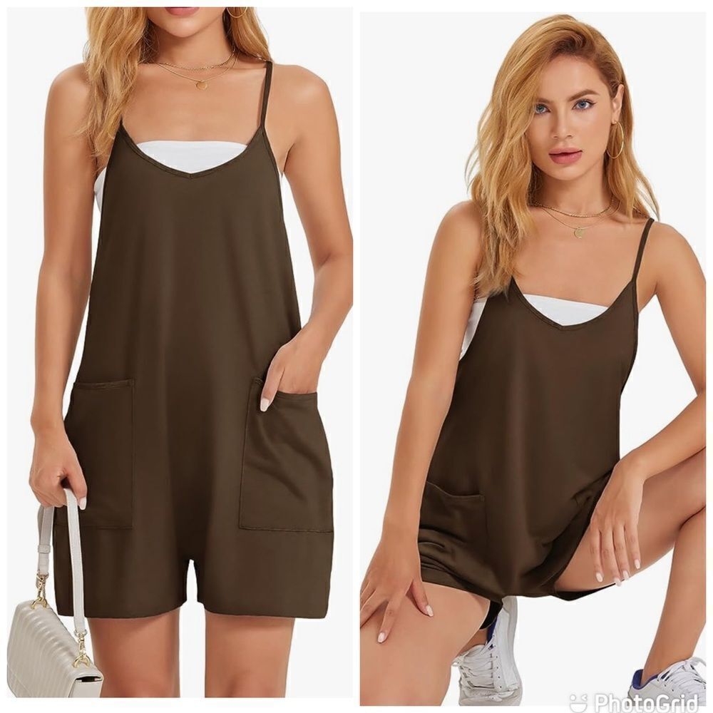 Women's Olive Brown Sleeveless Romper Jumpsuit